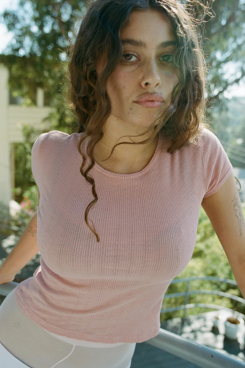 Pointelle Perla Tee | Pink Clay