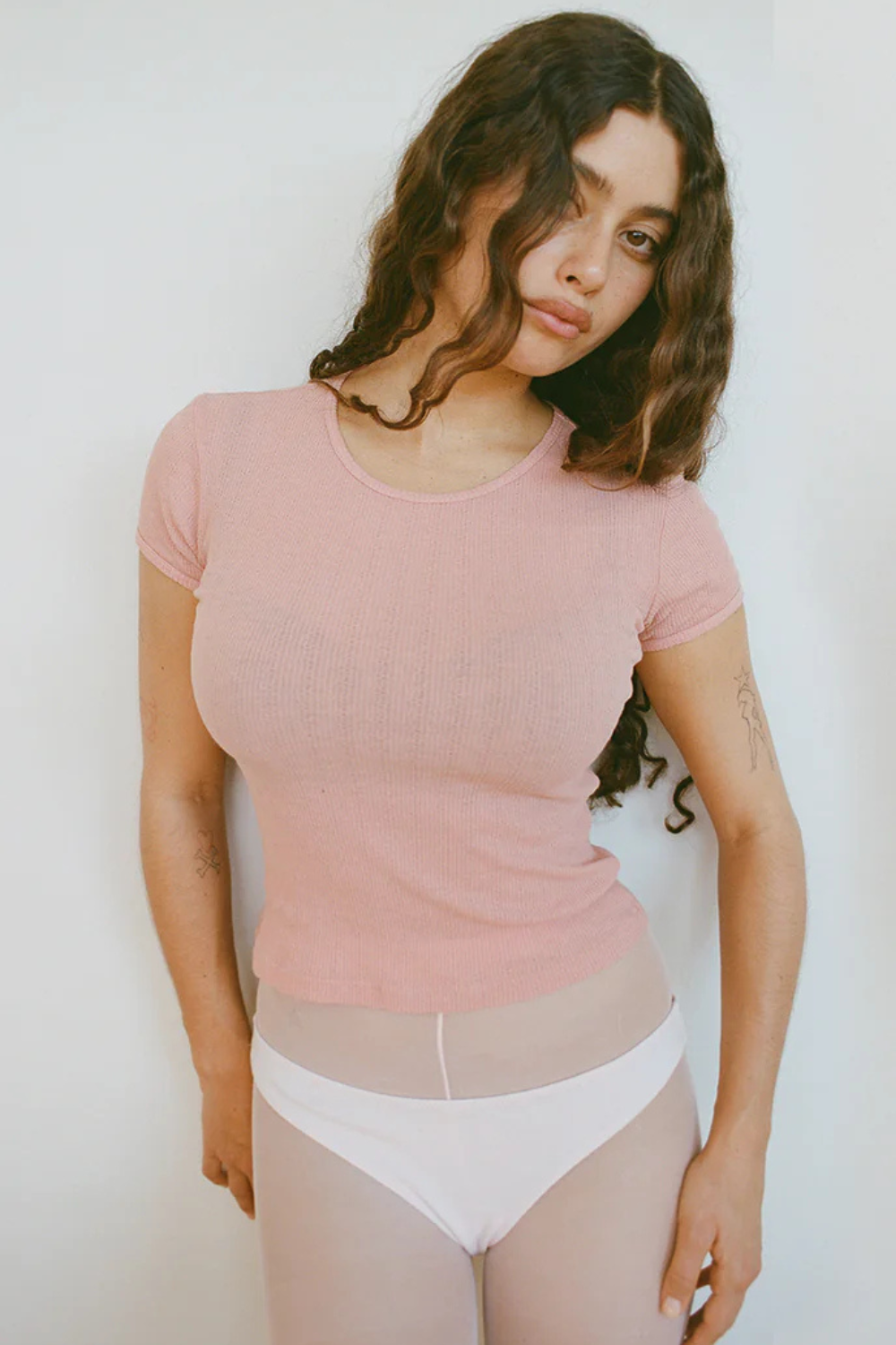 Pointelle Perla Tee | Pink Clay