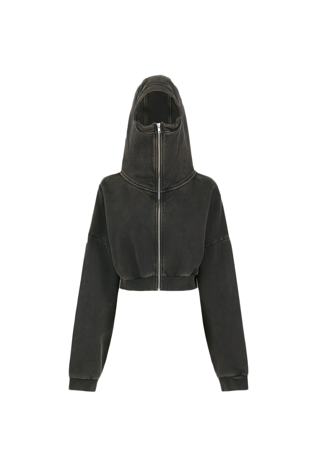 CROPPED FULL ZIP HOODIE | WASHED BLACK