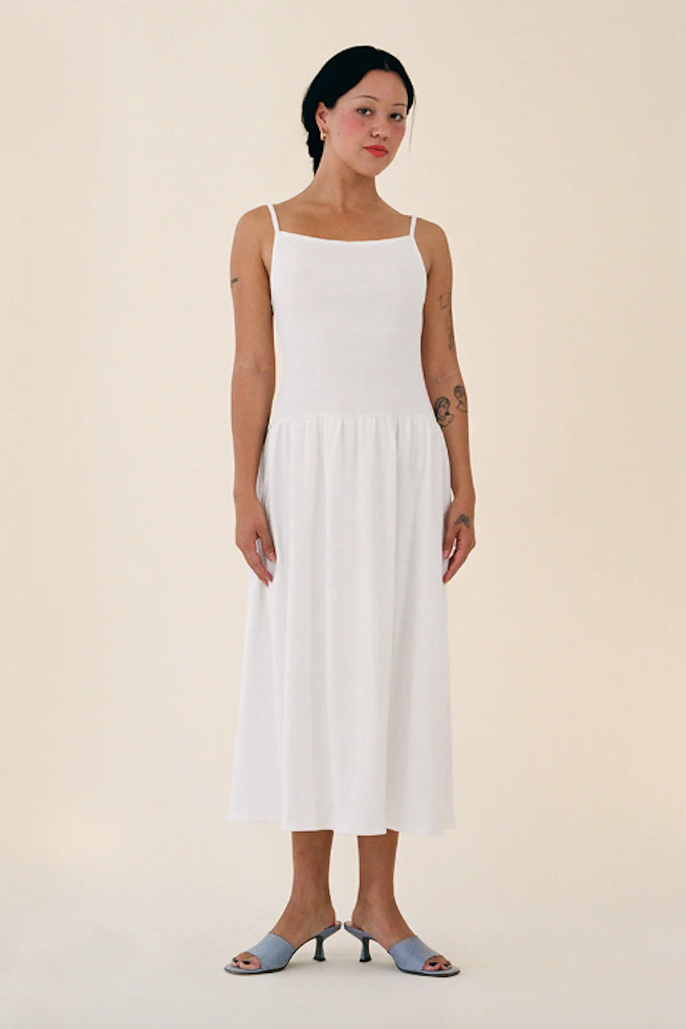LaPointe Drop Waist Midi Dress | White | Stock NZ | GIL RODRIGUEZ NZ | Black Box Boutique Auckland | Womens Fashion NZ